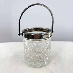 Vtg FB Rogers Silver Co Italy Cut Glass Mini Ice Bucket Barware 4"